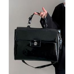 Autumn Winter 2023 New Vintage Patent Leather Black Bright Surface Large Capacity Bag Computer Pack Cross-Body Tote Briefcase