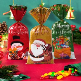 25/50/100pcs Santa Claus Snowman Mixed Candy Bags Plastic Gift Bag Merry Christmas 2023 Home Decor Navidad Noel New Year 2024