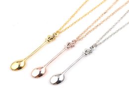 Charm Tiny Tea Spoon Pendant Necklace With Crown Necklace 3 Colors Creative Mini Long Link Jewelry Spoon Necklaces6758243
