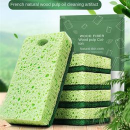 1/2/3PCS 1/Wood Pulp Dishwashing Sponge Double-Side Pot Dish Cleaning Sponge Absorbing Scouring Pad Household Cleaning Tools