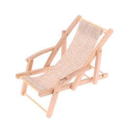 1:12 Dollhouse Miniature Foldable Wooden/Plastic Beach Chair Deck Chair Model Living Scene Decor Toy Doll House Accessories