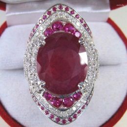 With Side Stones Luxury Big Red Oval Cubic Zirconia Wide Rings For Woman Charm Bride Engagement Finger Jewelry Bijoux Girl Gift