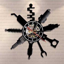 Auto Repair Shop Wall Sign Decorative Modern Clock Car Mechanic Service Workshop Vinyl Record Garage Repairman Gift 211130277k