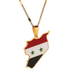 Stainless Steel Trendy Syria Map Flag Pendant Necklaces Syrians Map Chain Jewelry3430767