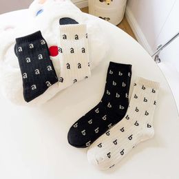 Socks & Hosiery Wool Socks, Children's Autumn Winter Mid Length Thickened Plush Ab Letters Ins, Trendy Warm Black White