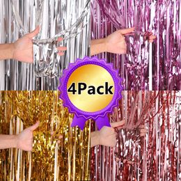 Party Decoration 4/2/1Pack Backdrop Metallic Foil Fringe Tinsel Curtain Adult Kids Birthday Wedding Baby Shower Favor