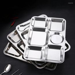 Bowls 1pc Stainless Steel Divided Dinner Tray Lunch Container Plate For School Canteen 6/7 Section