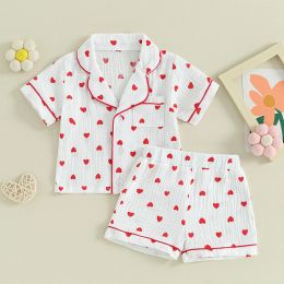 ma&baby 6M-4Y Valentine's Day Infant Toddler Kid Baby Girl Boy Clothes Set Short Sleeve Tops Heart Print Shorts Pajama Summer