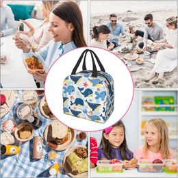 Ocean Animal Whale Ocean Fish Lunch Bags Cooler Tote Organiser Bags Reusable Lunch Box for Outdoor Work Picnic School