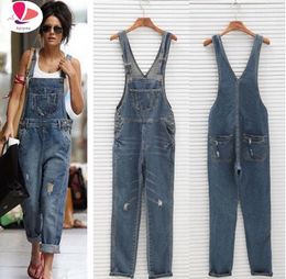 Women's Jeans 2024 Stylish Casual Loose Vintage Women Denim Overalls Scratched Washed Ripped Hole Girl Full Lengt Pants Female Jumpsuits