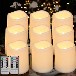 9 PCS Flameless LED Candles Timed Remote Control Sleep Candle Battery Operated Year Home Decoration cylindrical Night Light 240412