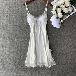Women's Sleepwear White Rayon Nightdress Sexy Lace Flower Nightgown Women Mesh Backless Sleepshirt Bride Dressing Gown Casual Sleeveless