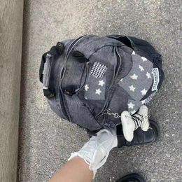 School Bags Korean Vintage Denim Gradient Backpacks Y2k Star Patchwork High-capacity Bag Fashion All Match Mochilas Para Mujer