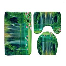 Bath Mats Waterfall Mat Green Forest Tree Fall Summer Nature Scenery Bathroom Rug Decor Toilet Non Slip Carpet Absorb Water