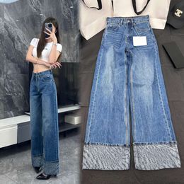 Basic & Casual Dresses Nanyou High End Autumn Water Washed Flipped Print Letter Waist Slim Straight Leg Denim Pants for Women