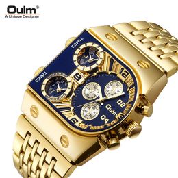 Oulm's New Multi Time Zone Large Dial Luminous Men's with Steel Strap Leisure Multifunctional Quartz Watch