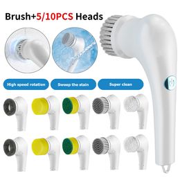 5/10pcs Electric Cleaning Brush Heads Kit Waterproof Handheld Scrubber Bathroom Kitchen Sink Tile Washing Tool Set Gadgets Tools