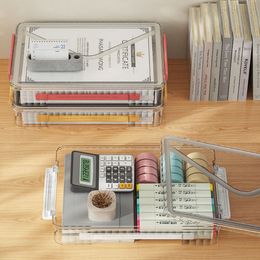Portable Plastic Document Storage Box Transparent File Organiser Box for Data Book Stationery Pencil Case Office Organiser