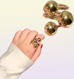 Aomu 2020 Exaggeration Gold Colour Metal Ball Open Rings Simple Design Geometric Irregular Finger Rings for Women Party Jewellery Q078382330
