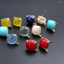Dangle Earrings 10pair Gold Plated Square Ear Posts Studs Rose Quartz Moon Stone Linker Connectors Women DIY Jewellery Accessories