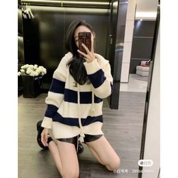 Women's Sweaters Ce2023 Hooded Sweater for Daily Commuter Wear, Soft Lazy Autumn/winter Sweater with Black White Stripe Style