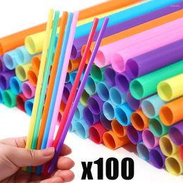 Disposable Cups Straws 100Pcs Thin Plastic Colourful Long Flexible For Wedding Birthday Party Creative Kitchen Accessories