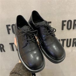 Casual Shoes Square Toe Small Leather Woman Patchwork Oxfords Ladies Girls Lace-Up Derby Thicken Heels Creepers Flats Women