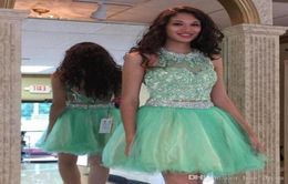 Mint Green Two Piece Dresses Homecoming Dresses Halter Backless Sequins Beaded Crystal New Designer Short Graduation Party Prom Go2025767