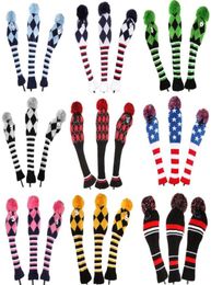 A Set 1 3 5 Pom Head Covers Knit Sock Golf Club Cover Headcovers3148355