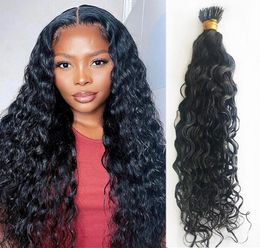 Water Curly Nano Ring Human Hair Extensions For Black Women 100 Strands 100 Remy Hairs Natural Color2620828