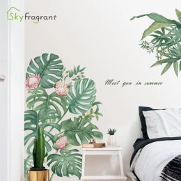 Flowers Plants Banana Leaf Wall Stickers For Living Rooms Home Bedroom Wardrobe Wall Decor Self Adhesive Vinyl Sticker Wallpaper