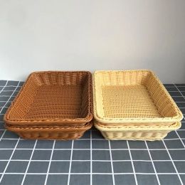 Wicker Storage Box Sturdy Plastic Keep Tidy Counter Tabletop Rectangular Woven Tray Storage Basket for Kitchen