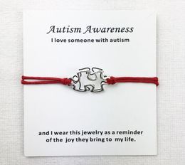 Charm Bracelets Awareness Autism Charms Cuff Multilayer Red Wax Rope Antique Silver Plated Women Men Unisex With Card Bracelet Jew5538369