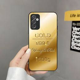 Switzerland Fine Gold Phone Case For Samsung A52 A22 A21 A20 A31 A71 A51 A12 A40 A10 A14 A54 A34 5G Glass Design Back Cover