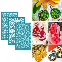 3Pcs Silk Screen Stencils for Polymer Clay Tools Reusable Silkscreen Print Kit Washable for Jewelry Making Kit Earring Decor DIY