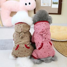 Dog Apparel Corduroy Love Suit For Dogs Winter Warm Pet Overall Clothes Small Medium Puppy Animal Poodle Doberman Hoodie S 3XL Jacket Coat