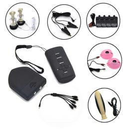 Wireless Remote Control Electro Shock Set Electric Stimulation Nipple Clamps Sucker Pads Anal Plug Themed Adult Sex Toys X07286258718