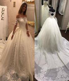 2019 Princess Sheer Long Sleeves Wedding Dress Off Shoulders Lace Appliques Church Formal Bride Bridal Gown Plus Size Custom Made7452291