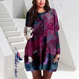 Women Warm Winter Plus Size Sweatshirt Dress Autumn Pullover 2023 Long Sleeve Robes Casual Loose Printed Retro Work Tunic 240411