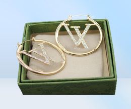 Fashion Women 18k Gold Plated Designer Ear Stud Earrings Brand Designers Geometry Letters Crystal Hoop Earring Wedding Jewerlry Fo2953188