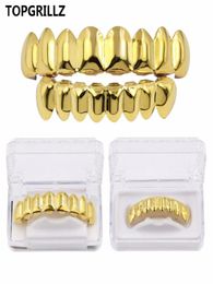 TOPGRILLZ Hip Hop Grills Set Gold Finish Eight 8 Top Teeth 8 Bottom Tooth Plain Clown Halloween Party Jewelry3701271