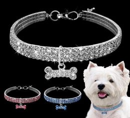 Dog Collars Leashes Bling Cat Collar Rhinestone Bone Adjustable Necklace Luxury Kitten Puppy Pet Belts Accessories For Small Dog1504132