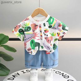 Clothing Sets New Summer Children Cotton Baby Boy Clothes Suit Boys Cartoon T Shirts Shorts 2Pcs/sets Infant Kids Fashion Toddler Tracksuits Y240412