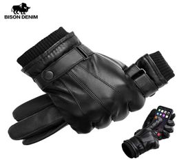 BISON DENIM Men039s Genuine Leather Gloves Touch Screen Gloves for Men Winter Warm Mittens Full Finger handschuhe Plus Velvet S1113531