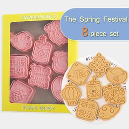 Baking Moulds 8 Pieces Chinese Year Cookie Mold Dragon Lantern Shape Cutter Hand Pressure Stamps Biscuit Tools