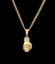 Boxing Glove Diamond Pendant Charm Necklace Sport Boxing Jewellery 316L Stainless SteelGold Colour Chain For Men5759495
