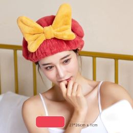 Coral Velvet Dry Hair Hat Solid Color Bowknot Thick Dry Hair Towel Quick Drying Towel Headgear Shower Headband Shower Cap