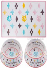 Designer Dog Bowls and Placemats Set Food Grade NonSkid BPA ChipProof TipProof Dishwasher Safe Malamine Bowls with Fun Bra5258278