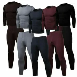 Men's Thermal Underwear Men Set Fleece Lined Top Bottom Sleepwear Tops Winter Warm