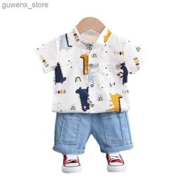 Clothing Sets New Summer Baby Boys Clothes Suit Children Fashion Cartoon Shirt Shorts 2Pcs/Sets Toddler Casual Costume Infant Kids Tracksuits Y240412